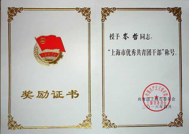 2016.04岑哲----荣获“上海市优秀共青团干部”称号(证书).jpg