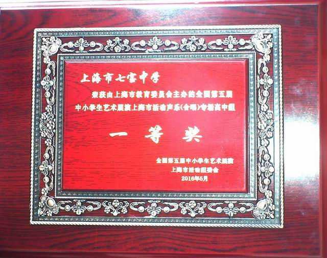 2016.05七宝中学----荣获全国第5届中小学生艺术展演上海市活动艺术表演类声乐（合唱）专场实验性示范性高中组一等奖(奖牌).jpg