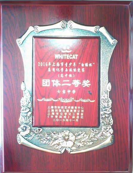 2016.11七宝中学----荣获2016年上海市青少年“白猫杯”应用化学与技能竞赛(高中组)团体二等奖(奖牌).jpg